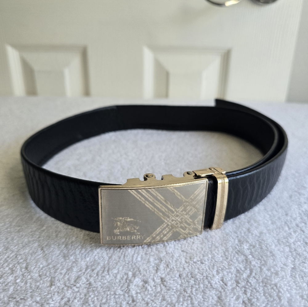 Burberry Black Belt with Silver and Gold Plaid Buckle - Picture 3 of 15
